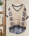 MELLO MT40819 CROCHET V-NECK SS TOP CREAM