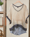 MELLO MT40819 CROCHET V-NECK SS TOP CREAM