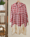 MELLO MT40821 PLAID BUTTON SHIRT DRESS W/ RUFFLES RED