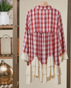 MELLO MT40821 PLAID BUTTON SHIRT DRESS W/ RUFFLES RED