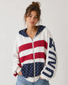 MELLO MT50874 UNITED STATES PATCHWORK OVERSIZED ZIP HOODIE OFF-WHITE