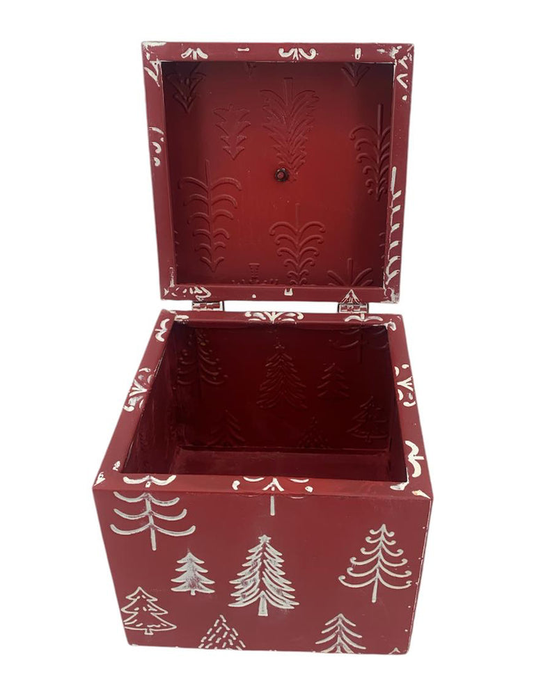 MET1986 RED/WHITE TREE EMBOSSED METAL BOX LARGE