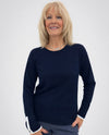 METRIC KNITS 32536 PULLOVER CONTRAST SWEATER NAVY