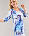 MICHAEL TYLER 26S145 PRINT 3/4 SLEEVE TOP blue