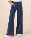 MITTOSHOP S70628 WASHED DENIM ELASTIC WAISTBAND WIDE LEG PANTS