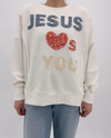 MITTOSHOP Y15733 JESUS LOVES YOU PATCHWORK SWEATSHIRT