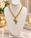 MIXED METAL CROSS & HEART NECKLACE