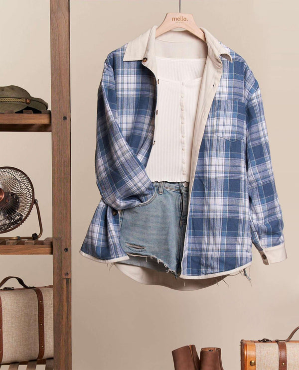 MELLO MT30099 REVERSIBLE CORDUROY PLAID JACKET BLUE/BEIGE