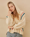 MELLO MT40326 HOODED HI LO SWEATER WITH STRIPES IVORY