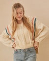 MELLO MT40326 HOODED HI LO SWEATER WITH STRIPES IVORY