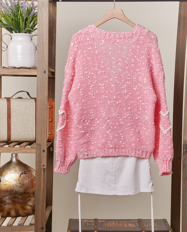 MELLO MT40337 KNIT CARDIGAN WITH HEARTS PINK