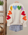 MELLO MT40435 RAINBOW HEART PATCHED SWEATER IVORY MULTI