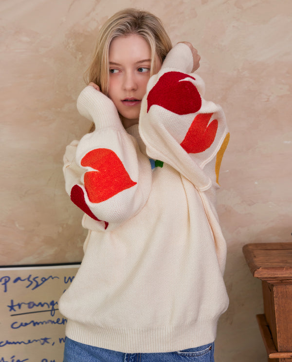 MELLO MT40435 RAINBOW HEART PATCHED SWEATER IVORY MULTI