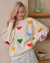 MELLO MT40444 HEART ROUND NECK SWEATER CREAM