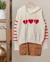 MELLO MT40445 HEART STRIPED SWEATER WITH HOODIE IVORY