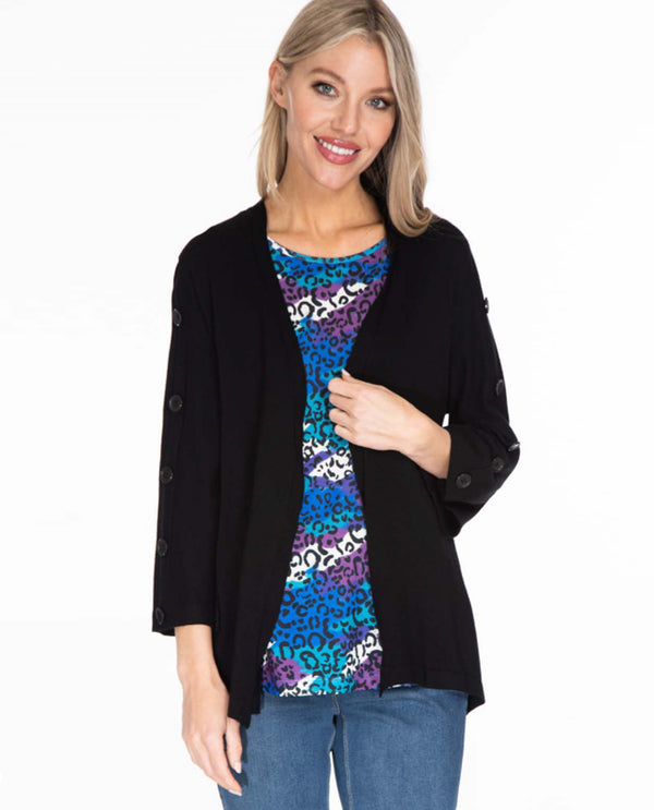 MULTIPLES M43103KW WOMENS OPEN FRONT CARDIGAN BLACK