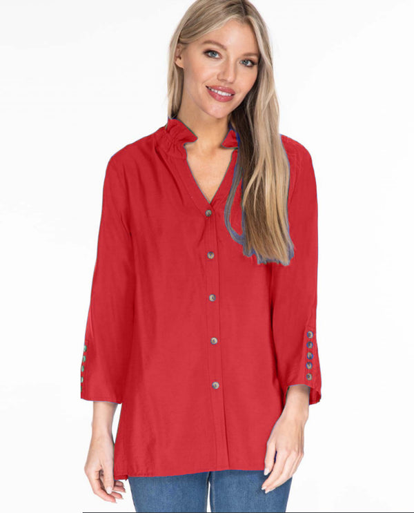MULTIPLES M43113BW WOMEN'S BUTTON FRONT SHIRT ruby red