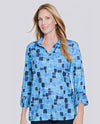 MULTIPLES M16108TM PLEATED FLOUNCE Y-NECK COLLAR TOP MULTI