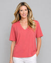 MULTIPLES M26103TM SHORT SLEEVE V-NECK TOP CORAL