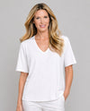 MULTIPLES M26103TM SHORT SLEEVE V-NECK TOP WHITE