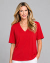 MULTIPLES M26103TM SHORT SLEEVE V-NECK TOP red