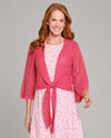MULTIPLES M26105KM 3/4 SLEEVE TIE FRONT CARDIGAN coral