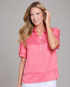 MULTIPLES M26106TM FRINGE HEM SHORT SLEEVE TOP coral