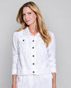 MULTIPLES M26201JM BUTTON JEAN JACKET WITH FRINGE TRIM WHITE