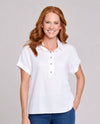 MULTIPLES M26301TM SHORT SLEEVE DOLMAN BUTTON FRONT TOP white