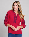 MULTIPLES M26304TM EMB PUFF SLEEVE TOP red