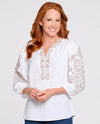 MULTIPLES M26304TP PETITE EMB PUFF SLEEVE TOP WHITE