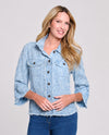 MULTIPLES M26308JP PETITE 3/4 SLEEVE STARS FRINGE TRIM JACKET light indigo