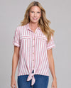 MULTIPLES M26310BM STRIPE TIE WAIST BUTTON SHIRT RED