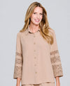 MULTIPLES M26411BM 3/4 SLEEVE BUTTON TOP KHAKI