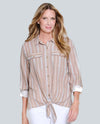 MULTIPLES M26412BM ROLL TAB LONG SLEEVE BUTTON TOP beige