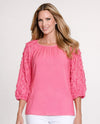 MULTIPLES M26602TM PEASANT TOP WITH RAGLAN SLEEVE coral