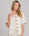 MULTIPLES M26711JM STRIPE SHORT SLEEVE BUTTON FRONT JACKET flax