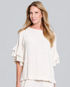 MULTIPLES M26720TP RAGLAN FRINGE HEM TOP flax