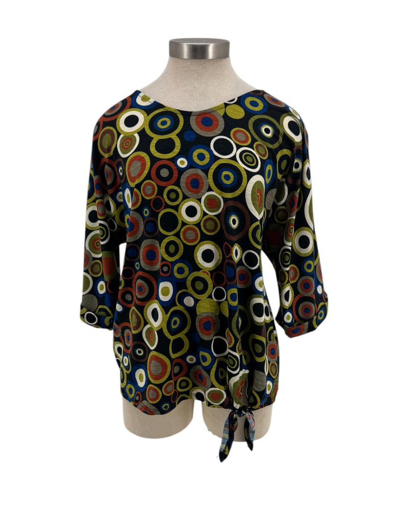 MULTIPLES M35109TM PRINT ELBOW SLEEVE V-NECK TOP CIRCLE MULTI