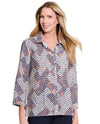 MULTIPLES M36107BP PETITES CINCHED 3/4 SLEEVE BUTTON FRONT WOVEN SHIRT ivory cream