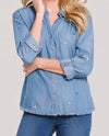 MULTIPLES M36301BP PETITE ROLL TAB LONG SLEEVE BUTTON UP denim