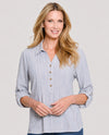 MULTIPLES M36306TM LONG SLEEVE ROLL TAB BLOUSE HUMID BLUE
