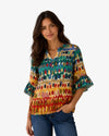 MULTIPLES M36310TW WOMENS PRINT FLOUNCE SLV TOP GREEN