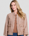 MULTIPLES M36502JP PETITES 3/4 SLV CROSS-DYE WOVEN JACKET W/ FRINGE TRIM COCOA