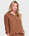 MULTIPLES M36511JM CUFFED LONG SLEEVE DRAWSTRING WAIST WOVEN JACKET cocoa