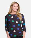 MULTIPLES M36602TP PETITE 3/4 SLEEVE DROP SHOULDER DOT PRINT TOP BLACK MULTI