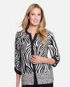 MULTIPLES M36603BP PETITE 3/4 SLEEVE BUTTON FRONT WOVEN SHIRT BLACK MULTI 