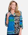 MULTIPLES M36606BM 3/4 SLV BUTTON FRONT HI LO WOVEN SHIRT BLACK MULTI