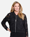 MULTIPLES M36609JP PETITE CUFFED L/S BAND COLLAR ZIP FRONT KNIT JACKET BLACK