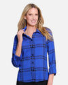 MULTIPLES M36610BW WOMENS 3/4 SLV BUTTON FRONT WOVEN SHIRT BLUE